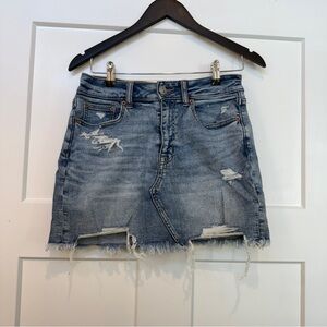 American Eagle Outfitters Blue Distressed Mini Skirt